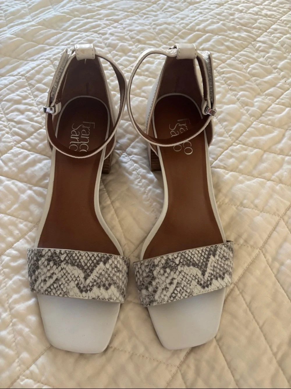 Franco Sarto White Sandals with Snakeskin Strap size 8.5 - Picture 1 of 4